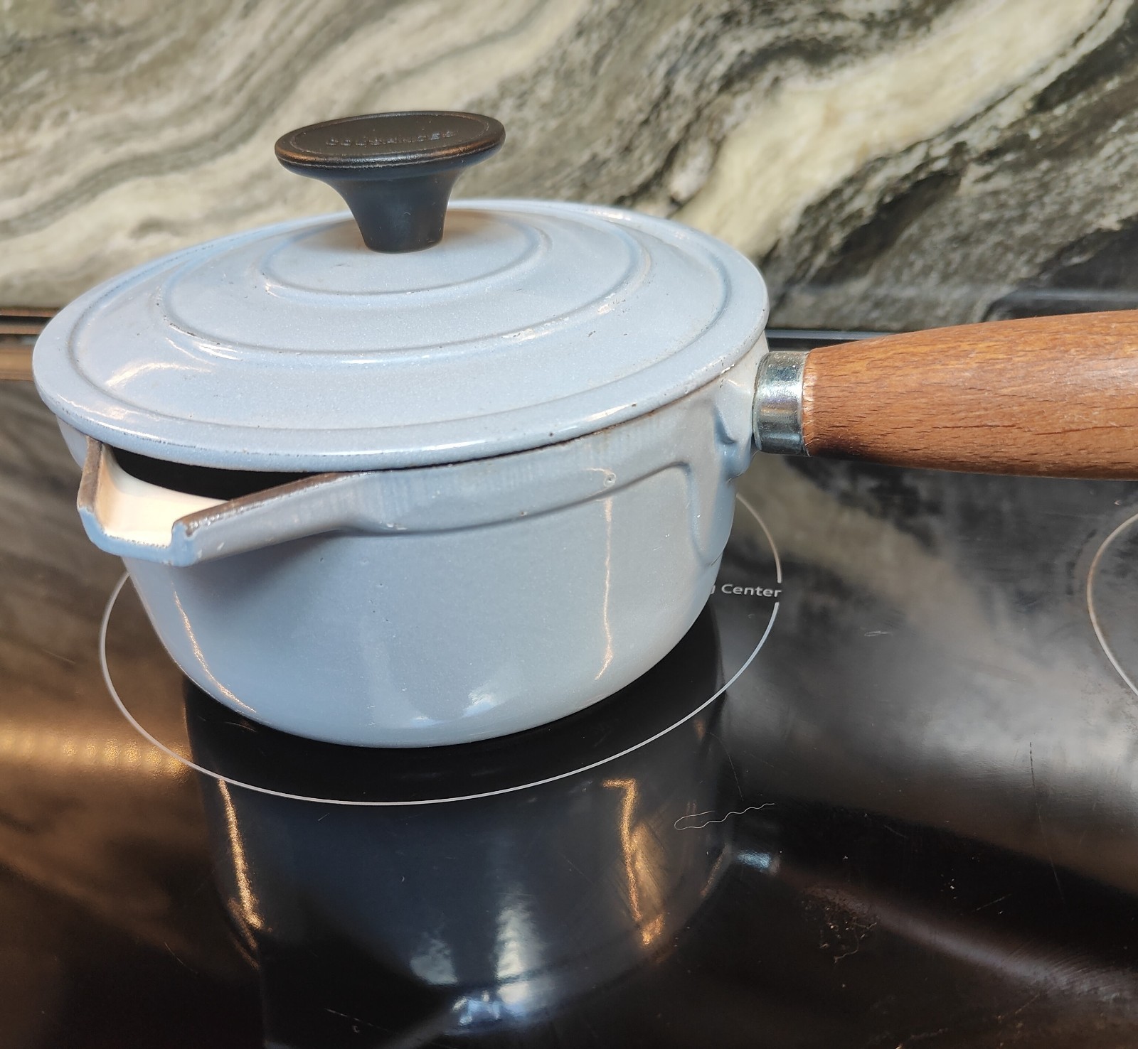 Vintage French Cousances-Le Creuset #14, Rare Sky Blue Cast Iron Saucepan
