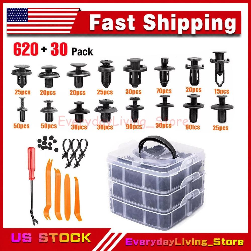 650Pcs Car Retainer Auto Fasteners Push Trim Plastic Clips Pin Rivet Bumper Kit