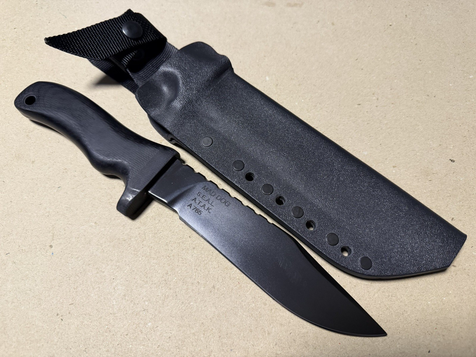 Mad Dog Knives A765 S.E.A.L A.T.A.K. Series A File Work SEAL ATAK Knife & Sheath Mad Dog Knives A765 S.E.A.L A.T.A.K. Series A File Work SEAL ATAK Knife & Sheath
