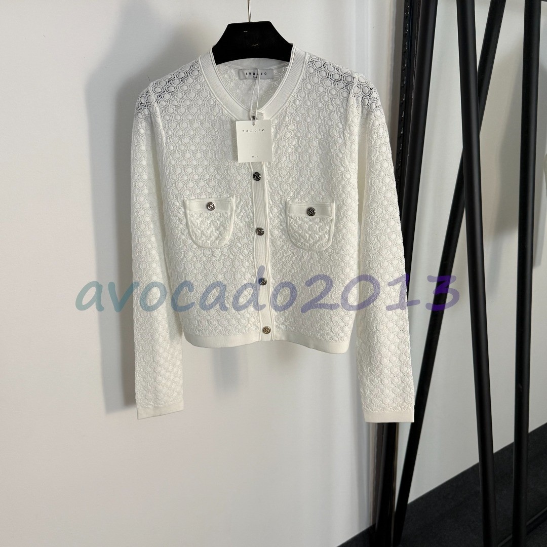 Sandro Women Autumn Jacquard Hollowed-out Long Sleeve Knitted Cardigan