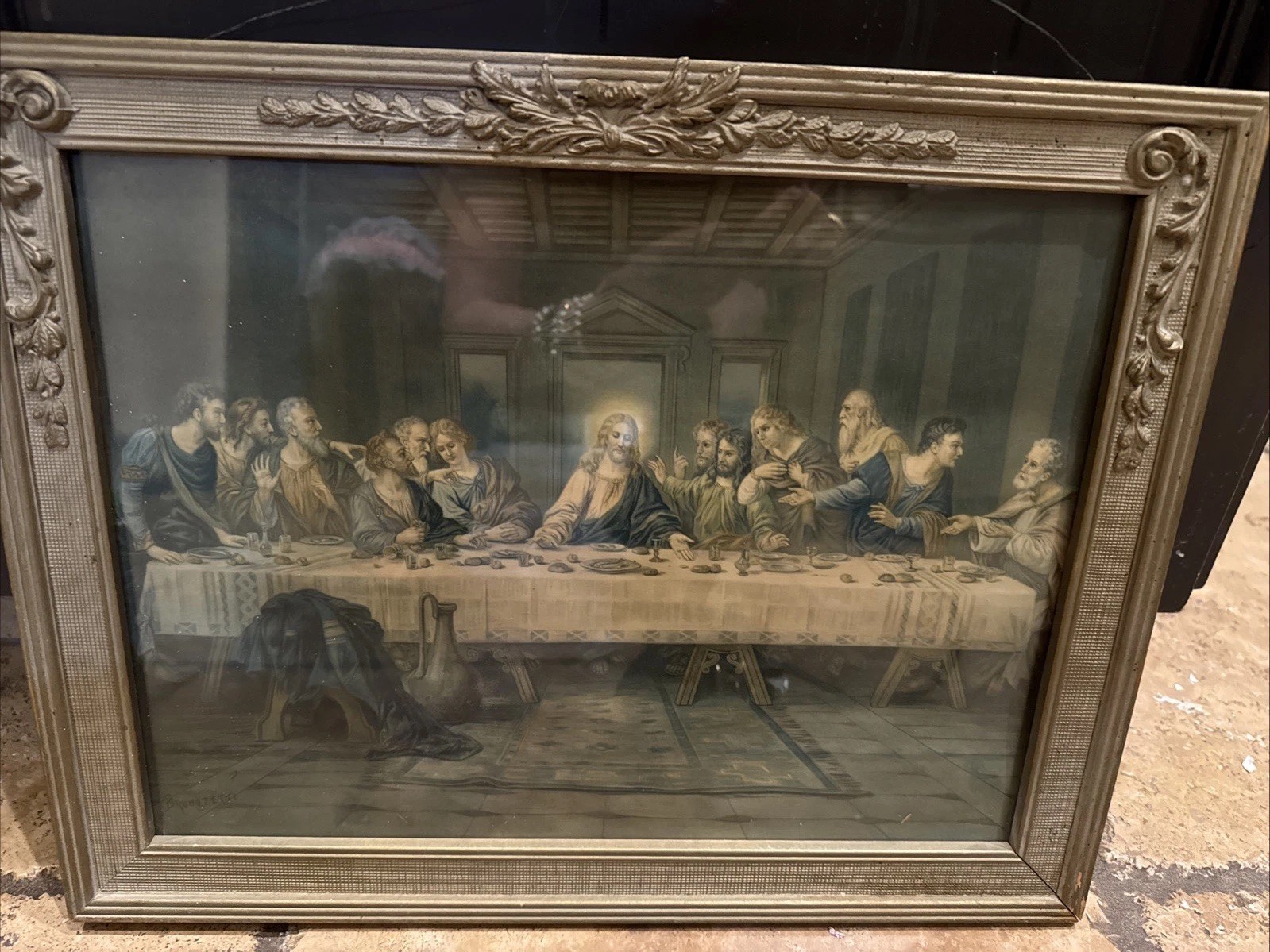Vintage Brunozetti “The Last Supper” Lithograph in Original Mid-Century Frame