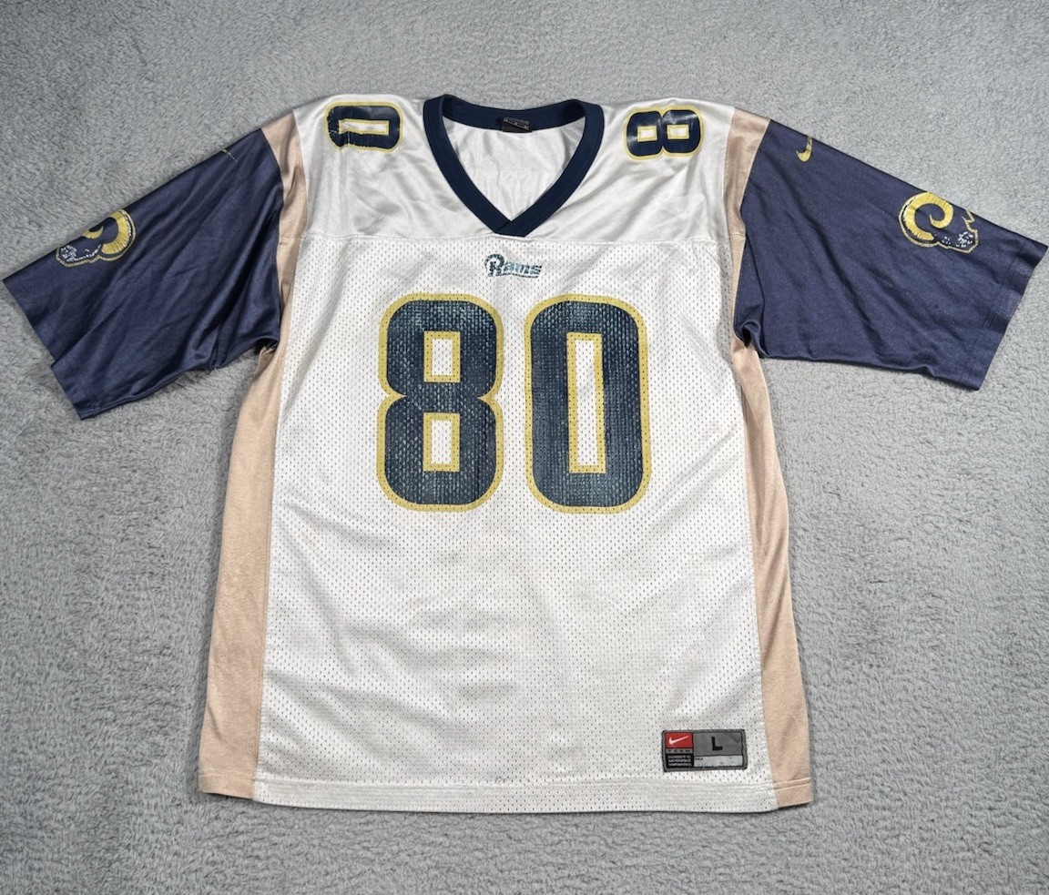 Vintage Nike Team NFL St. Louis Rams Issac Bruce Jersey Mens Large White Mesh