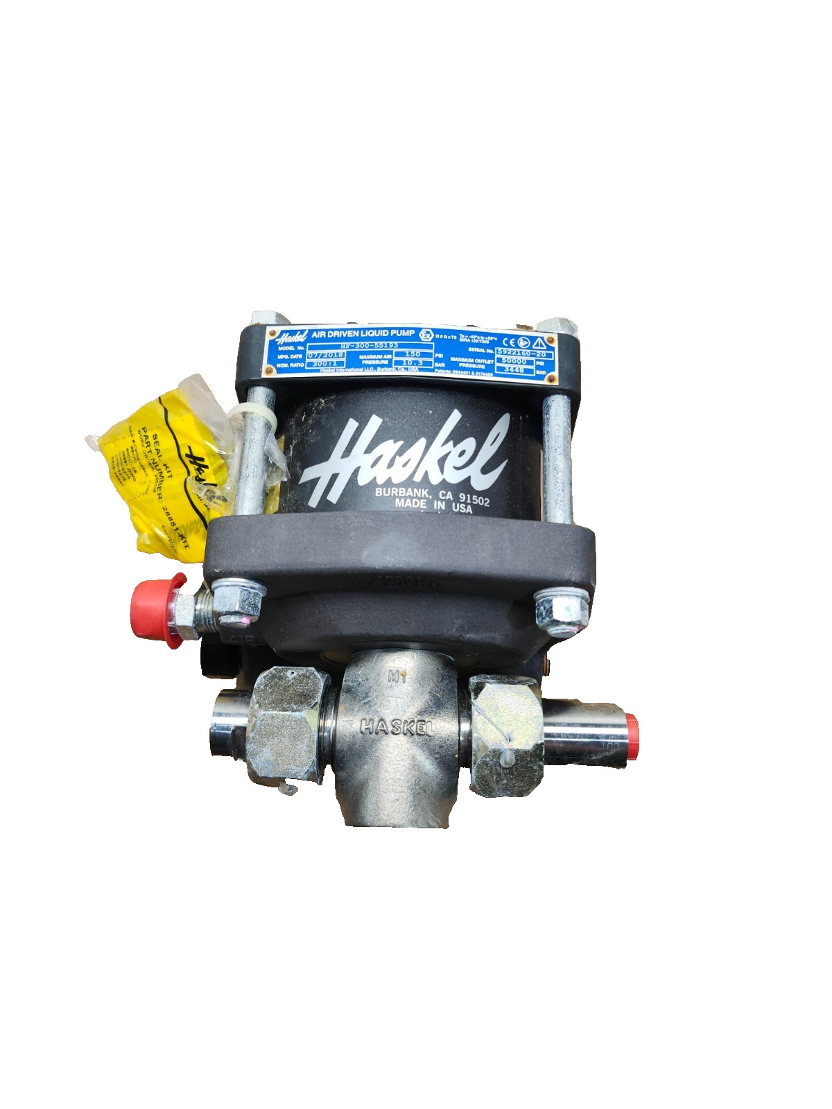 NEW NO BOX HASKEL AIR DRIVEN LIQUID PUMP RATIO 300:1, 150PSI, HF-300-55193