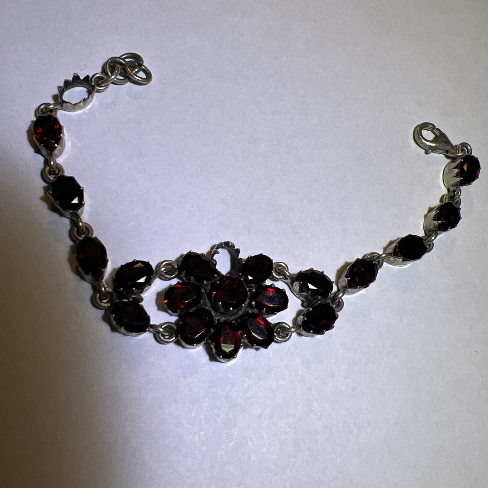 Vintage Natural Bohemian Garnet Sterling Silver Flower Bracelet for Project
