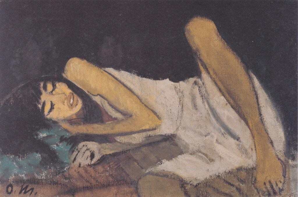 Reclining Print – Otto Mueller 1926 – German Expressionist Portrait in Repose