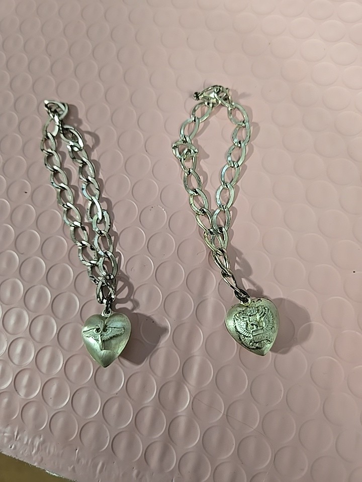 Two  Vintage WWII Sterling Silver Sweetheart Charm Bracelets, Uningraved 