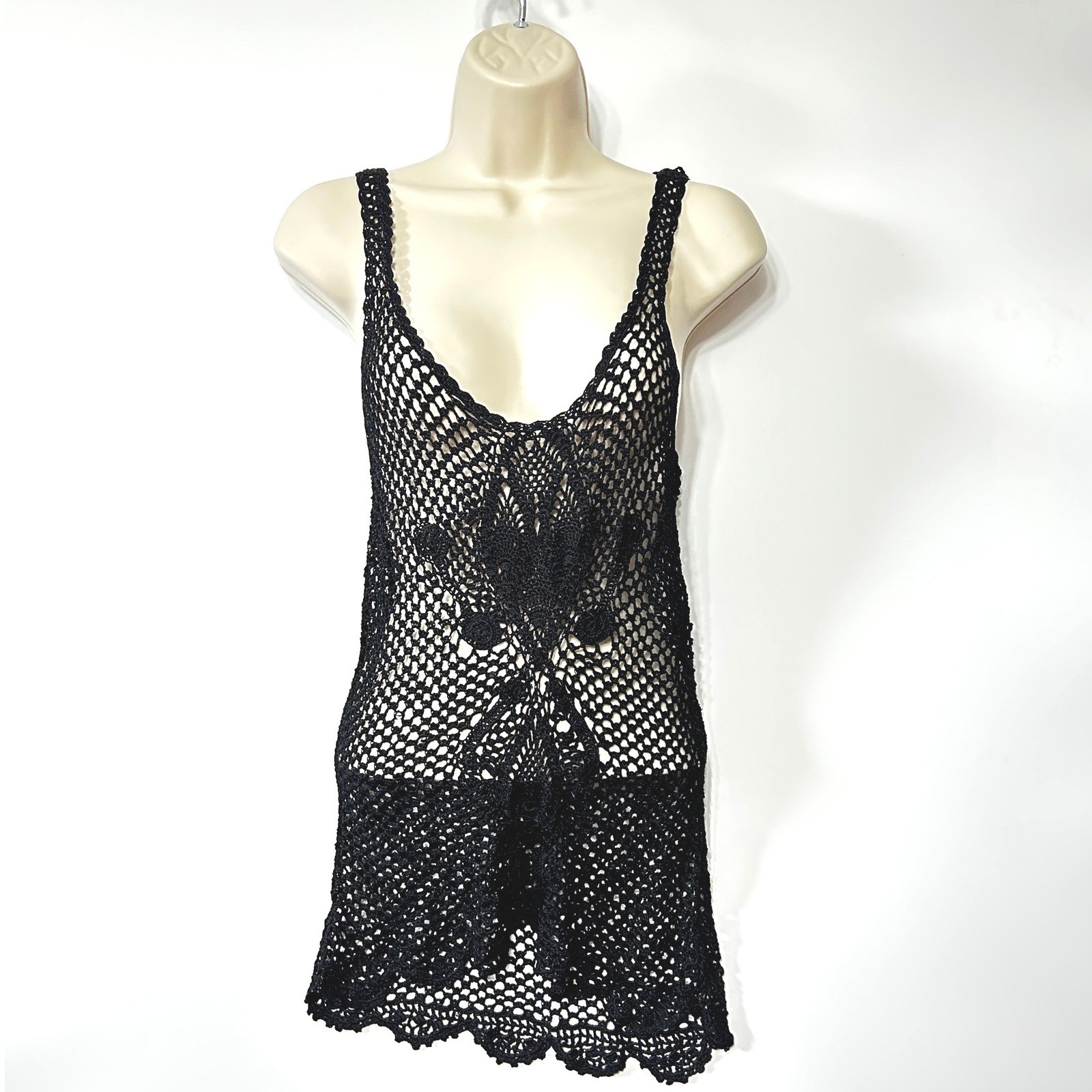 The Limited Hand Knit Crochet Tank Top Black Rayon Mesh Whimsigoth Vintage L The Limited Hand Knit Crochet Tank Top Black Rayon Mesh Whimsigoth Vintage L