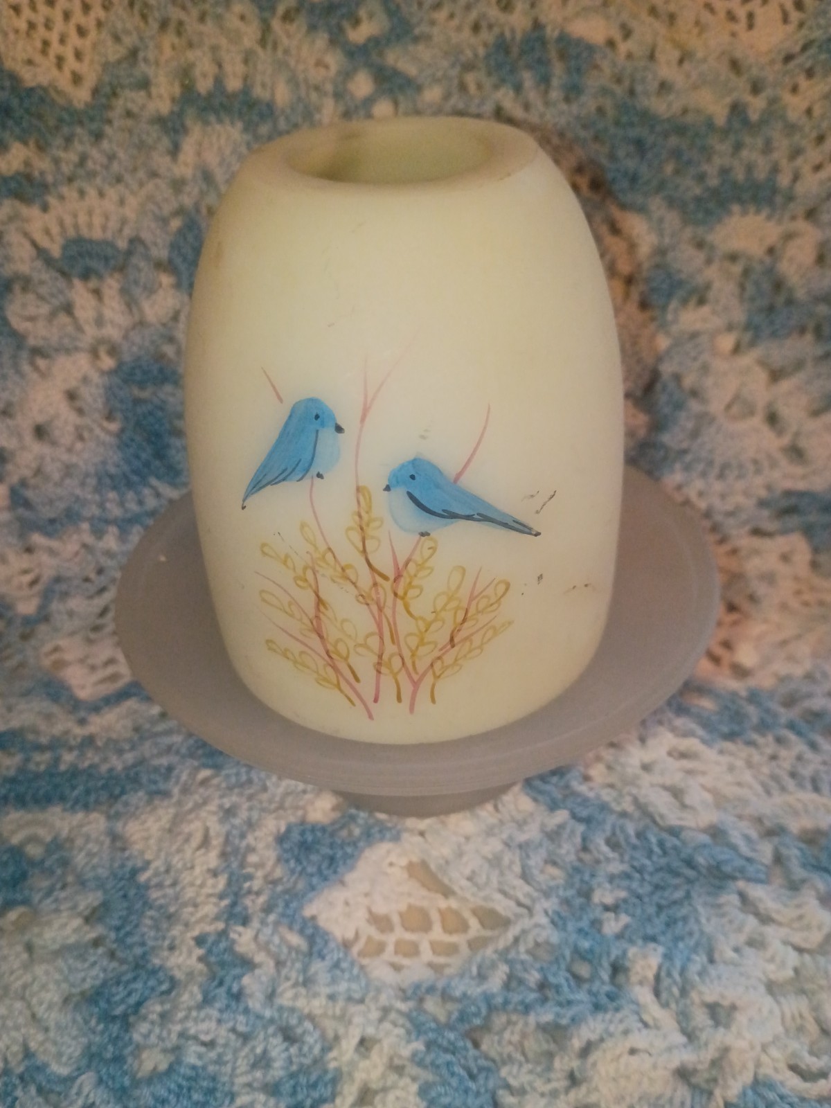 Vintage~Fenton (Top) Fairy Light~Uranium Glass~Bluebirds~Hand-Painted & Signed Vintage~Fenton (Top) Fairy Light~Uranium Glass~Bluebirds~Hand-Painted & Signed