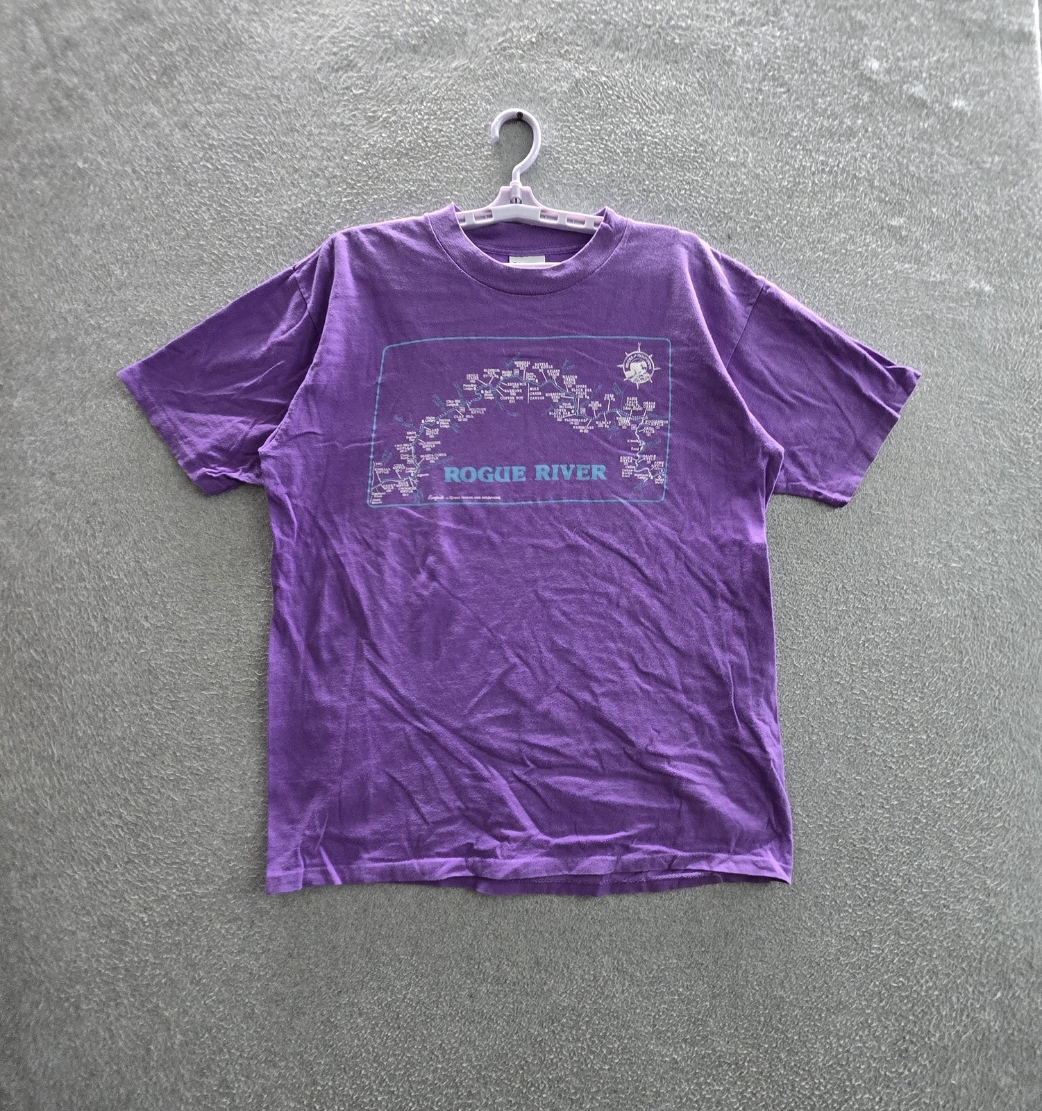VINTAGE Rogue River 1986 Men Shirt XL Purple Single Stitch Made in USA Graphic