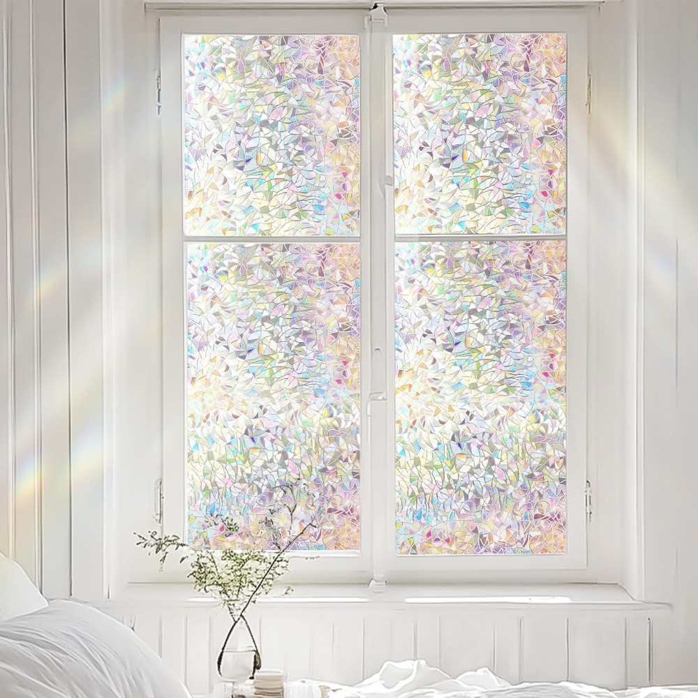 rabbitgoo Frosted Window Film Privacy Static Cling Stained Glass Film Decoration