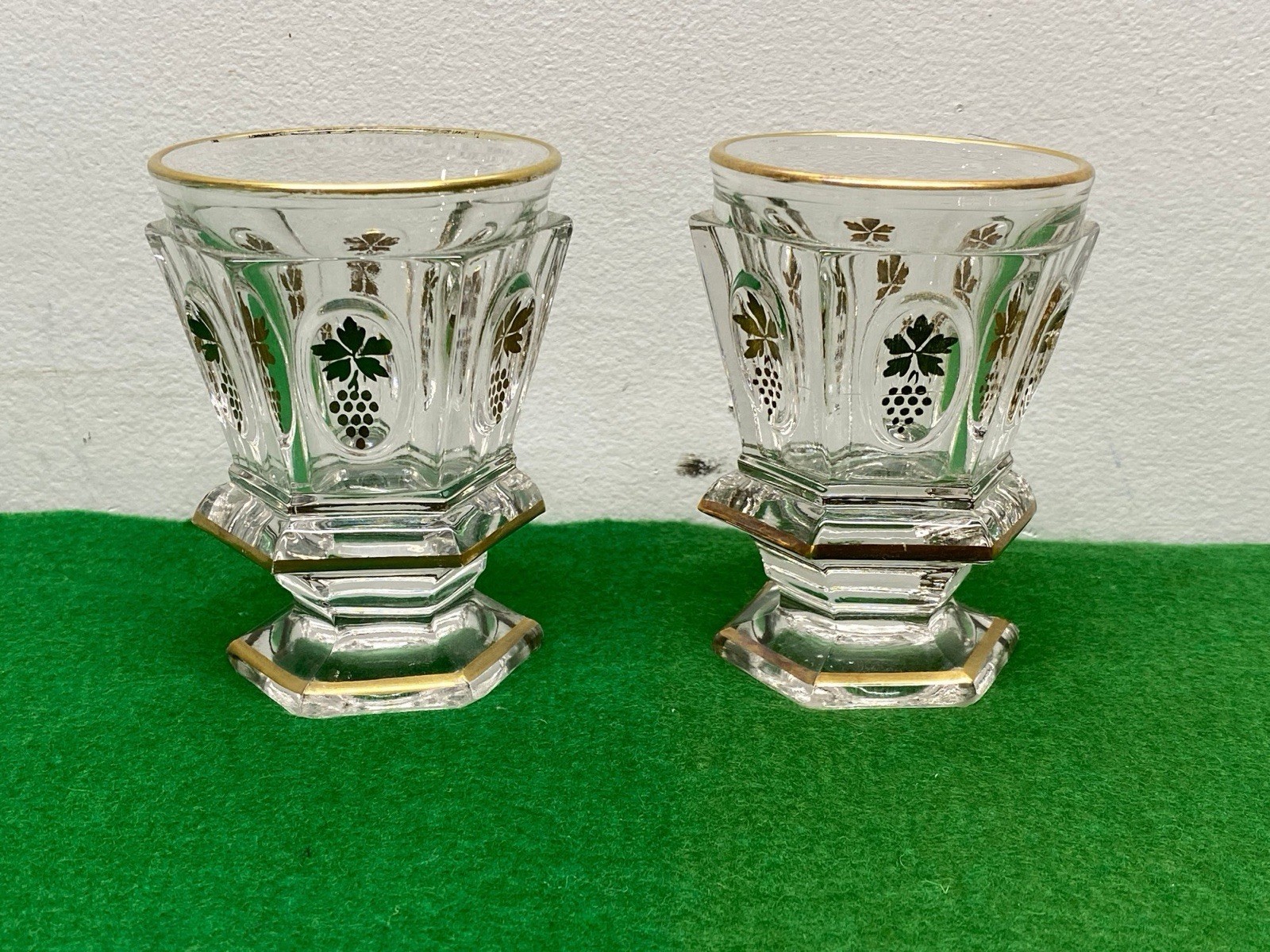 Pair Of Antique Bohemian Czech Beaker / Tumbler Gilded Decoration 19 Century