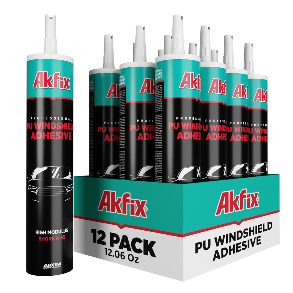 Akfix Windshield Adhesive Urethane Auto Glass Adhesive Black Fast Cure 10oz 12pk