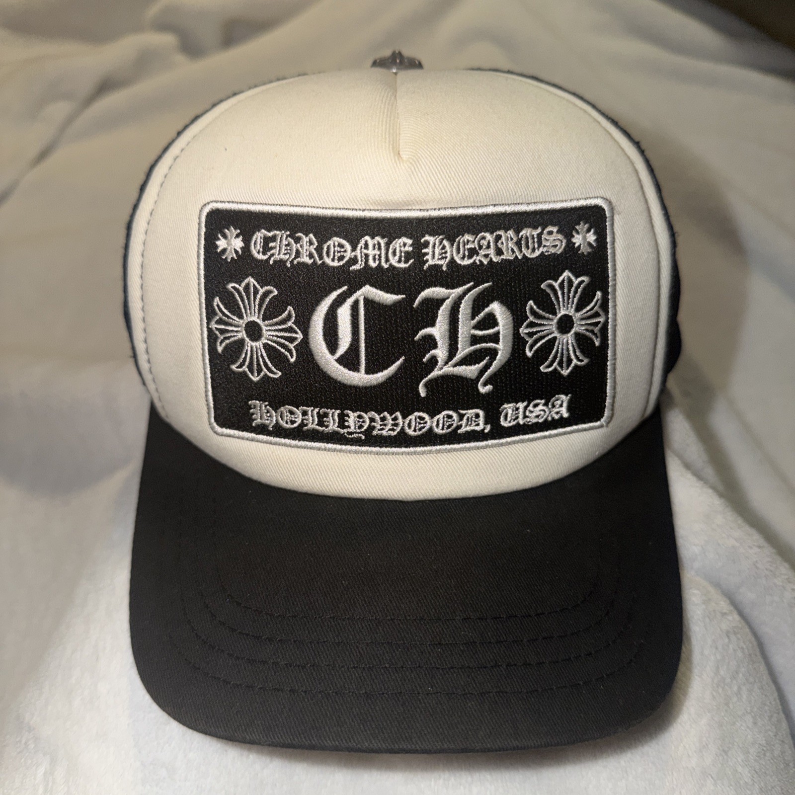 AUTHENTIC Chrome Hearts CH Hollywood Trucker Hat Black/White