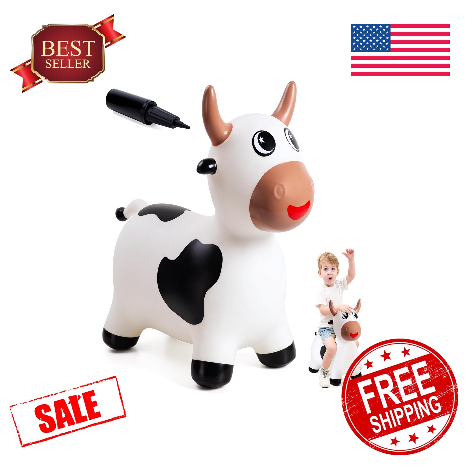 EVERICH TOY White Cow Hopper Ride on Toy Toddlers 18M+ EVERICH TOY White Cow Hopper Ride on Toy Toddlers 18M+