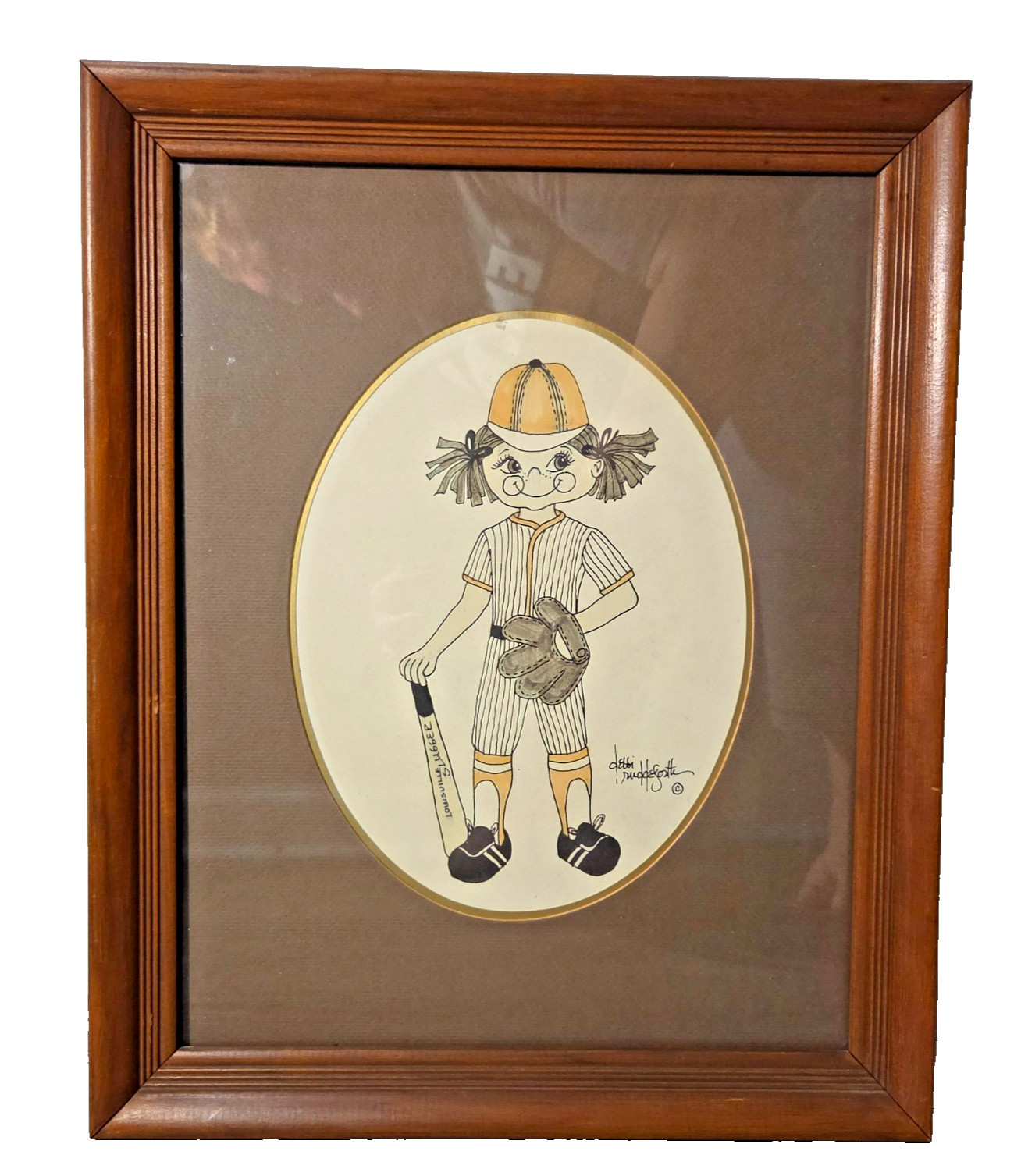 Vintage Debra Debbi Ruddeforth Baseball Girl Print Signed Art Framed 1970s Vintage Debra Debbi Ruddeforth Baseball Girl Print Signed Art Framed 1970s