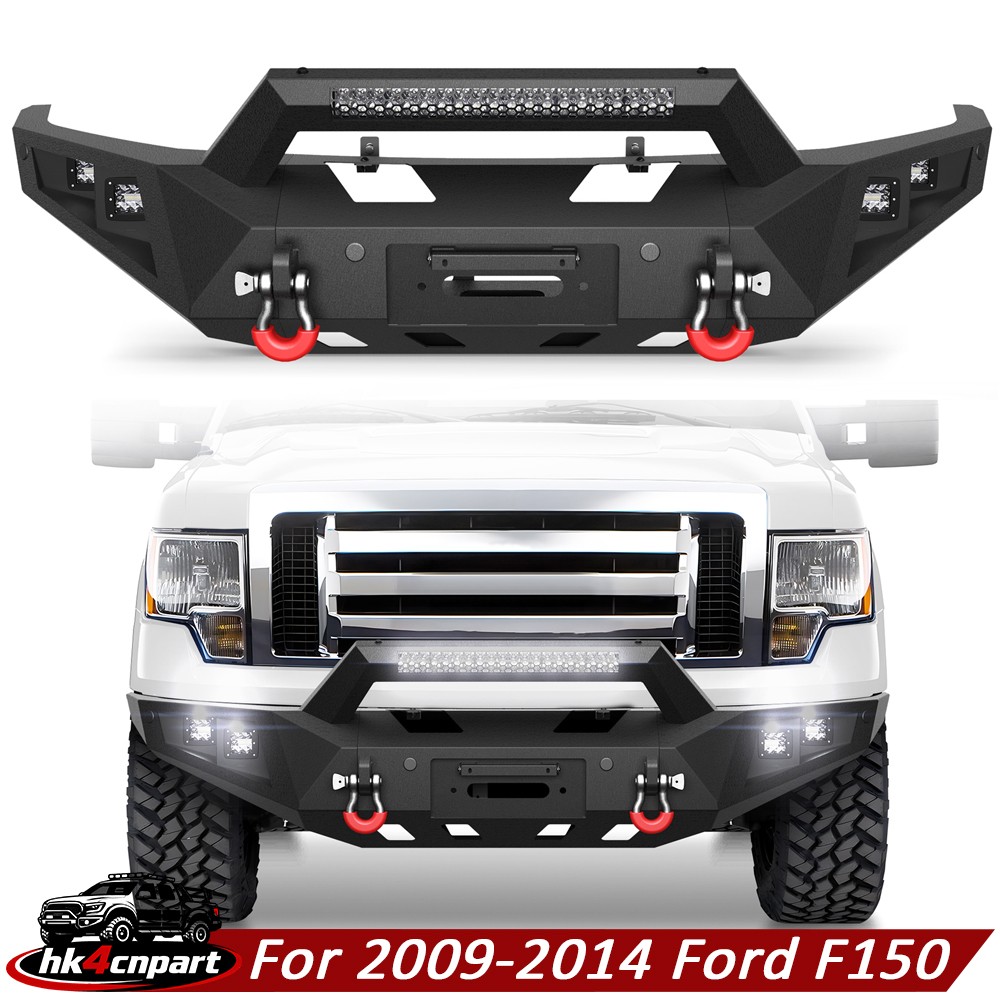 For 2009-2014 Ford F150 Front Bumper with Winch Plate &LED Lights &Sensor Holes