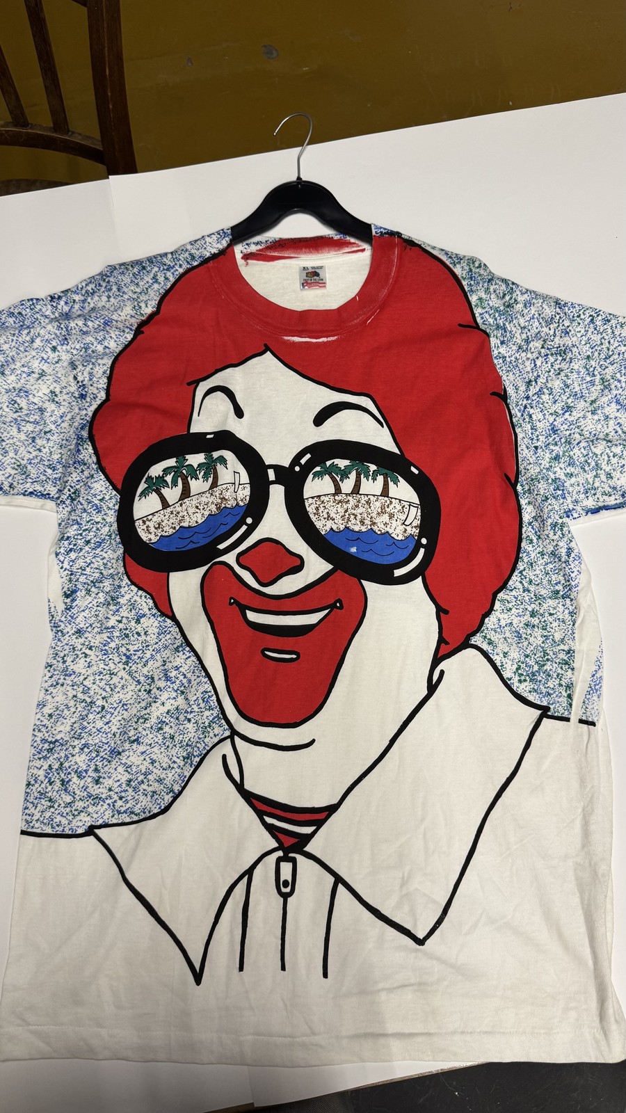 Rare Vintage 90s McDonald\'s Ronald Big Face T-Shirt Sunglasses All Over Print
