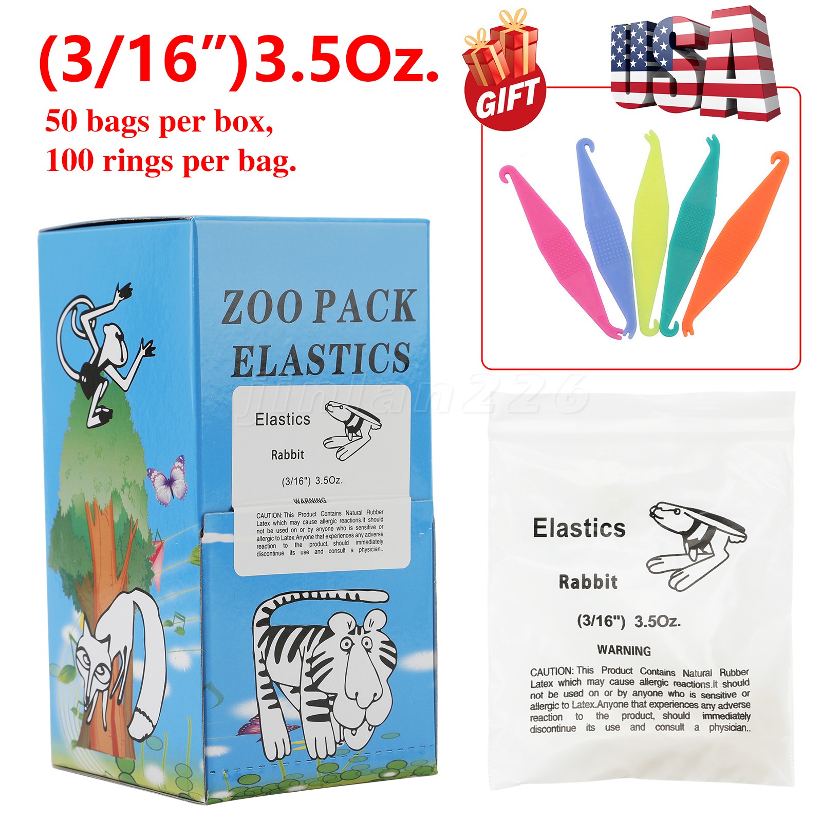 1-10 Pack Dental Ortho Elastic Rubber Bands 3.5/5.0/6.5 OZ Zoo Pack Latex Braces