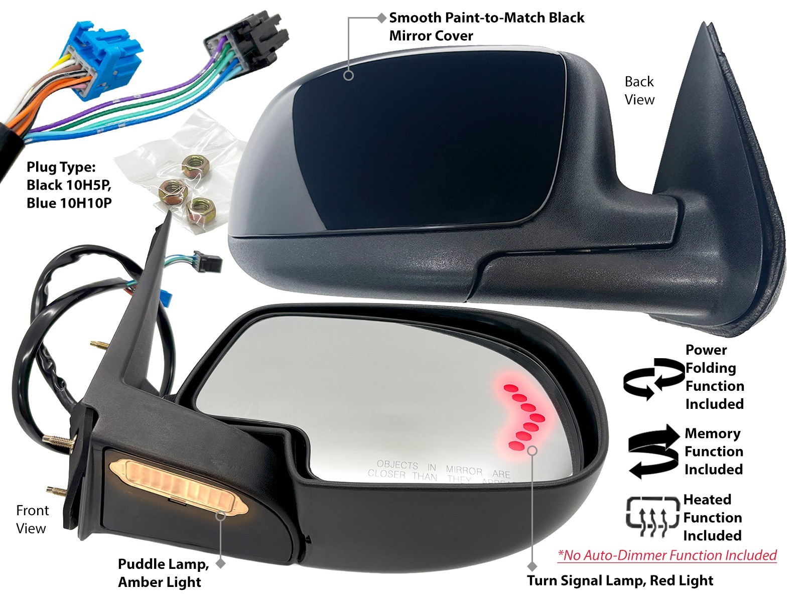 Power Folding Mirror for GM Pickup & SUV 2003-2006 Puddle Memory Passenger Side