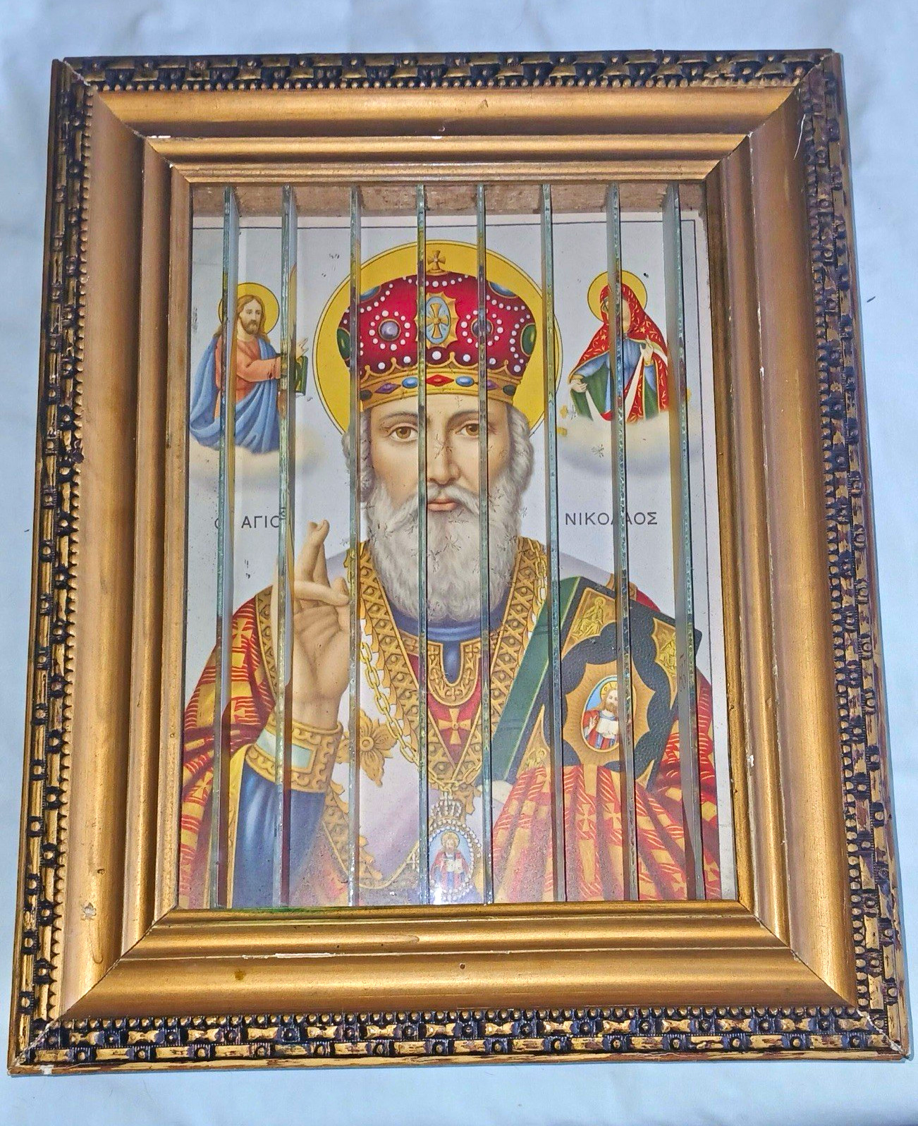 VTG Greek Religious Lenticular Tricenium 3D Jesus, Mary & St. Nikolas