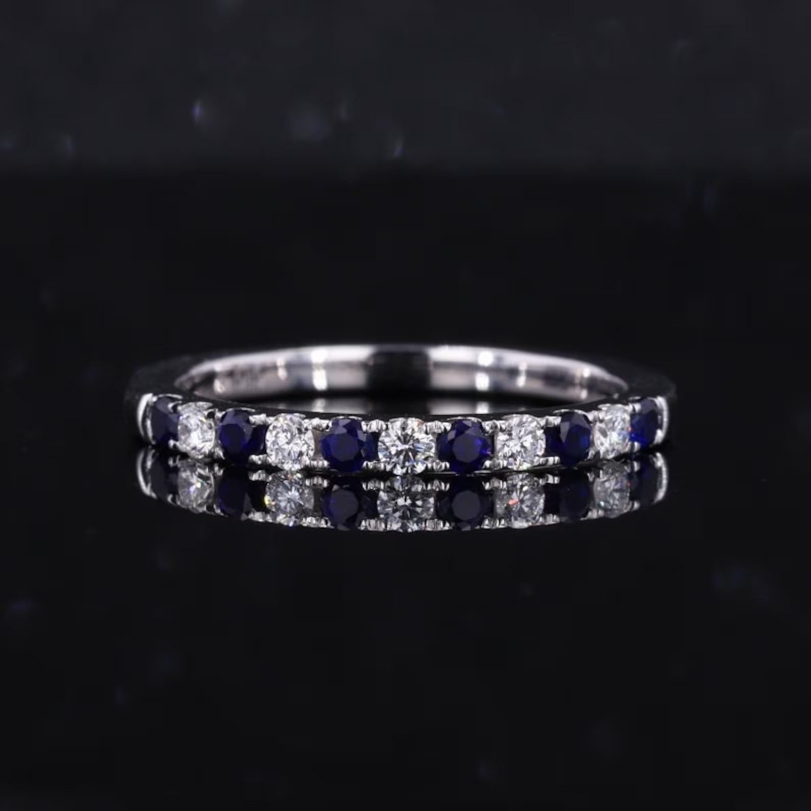 0.60 Ct Round Cut Natural Sapphire & Diamond Wedding Ring 14K White Gold Size 6