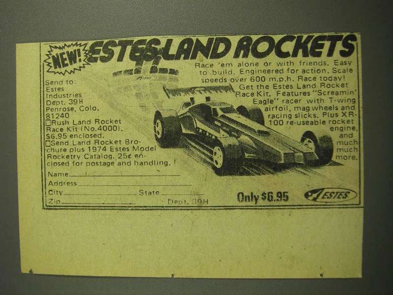 1975 Estes Land Rocket Screamin\' Eagle Racer Ad 1975 Estes Land Rocket Screamin\' Eagle Racer Ad