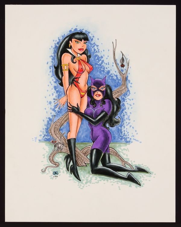 Catwoman Vampirella Jeffery Egli Pencil ink airbrush art board 11 x 14 signed Catwoman Vampirella Jeffery Egli Pencil ink airbrush art board 11 x 14 signed