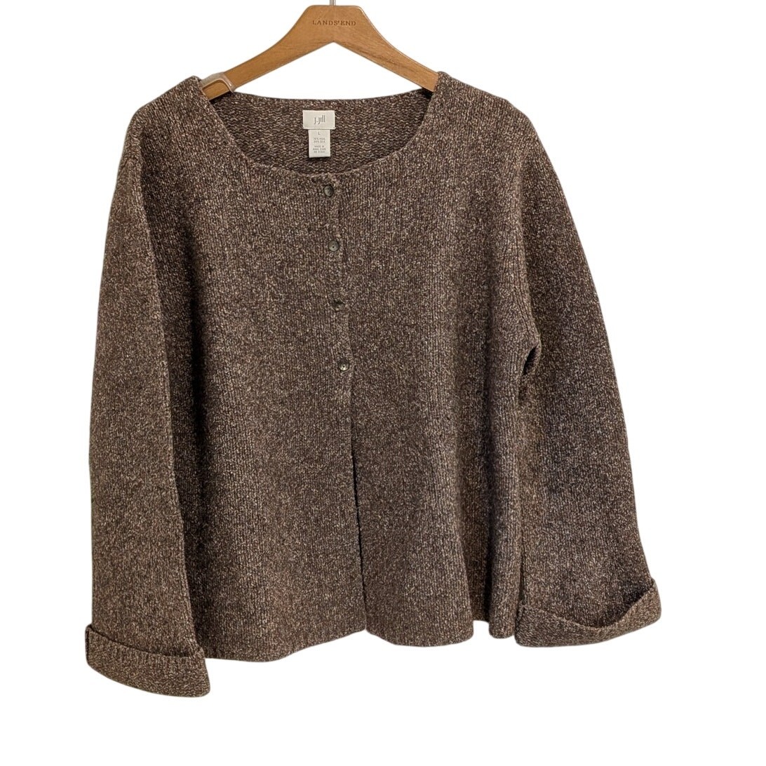 Vintage J. Jill Brown Wool Silk Blend Women\'s Cardigan (L) Fall Quiet Luxury