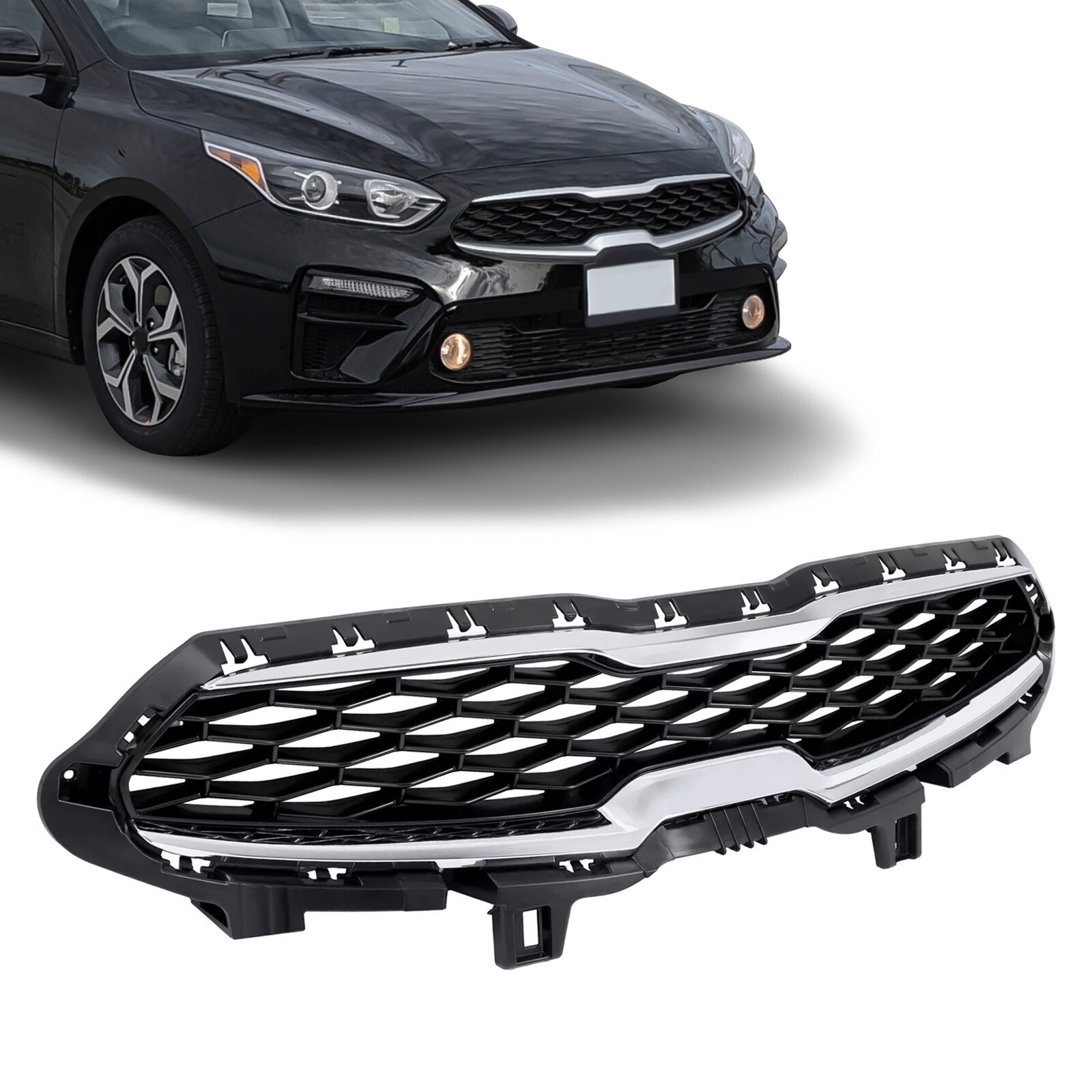 Fits 2019 2020 2021 Kia Forte Front Upper Radiator Grille Grill With Chrome Trim