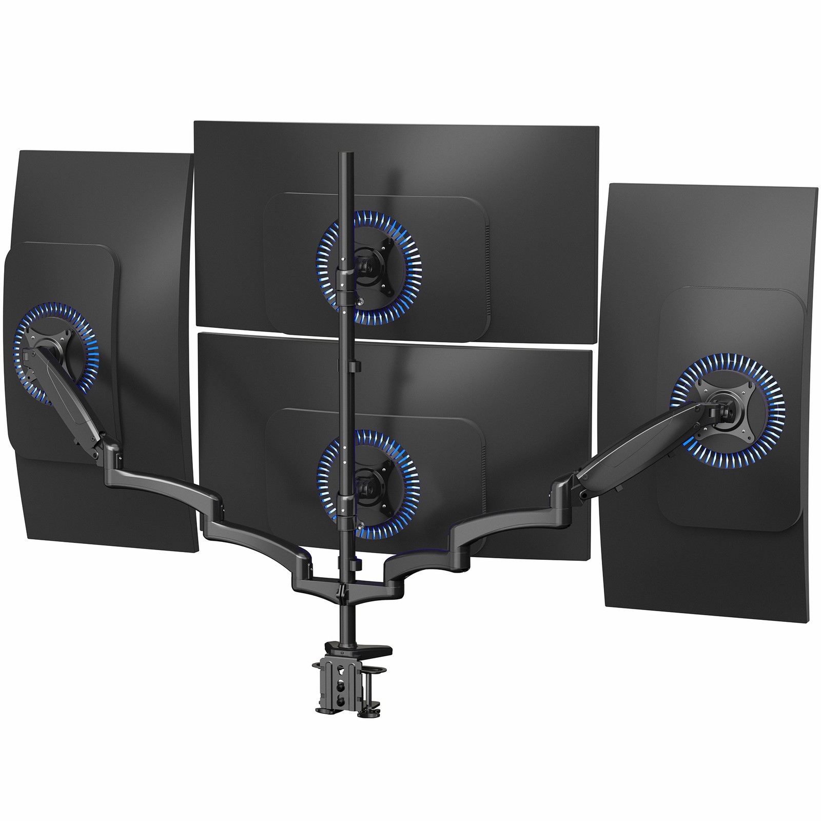 VIVO Black Quad Monitor Mount, 2 Pneumatic Arms + 2 Fixed, 4 Screens up to 32