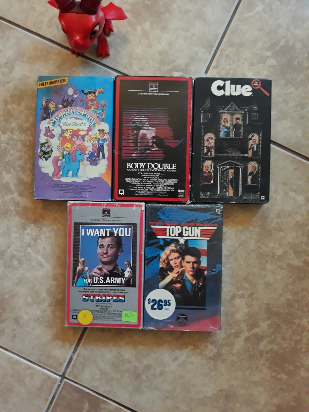 Lot Of 5 Betamax Tapes-Clue The Movie/Top Gun/Stripes/My Little Pony/Body Double