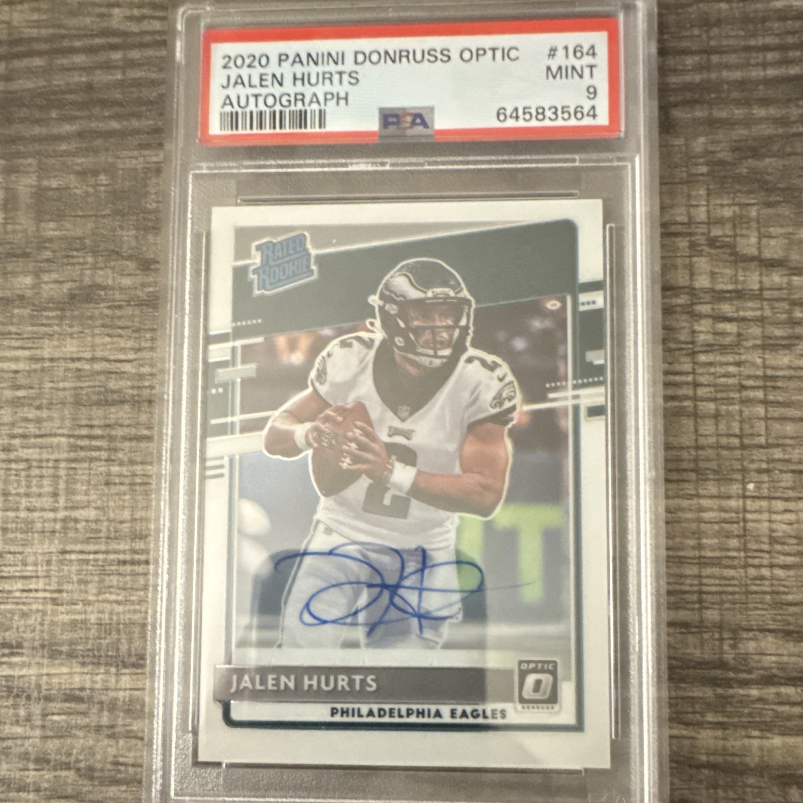 2020 Panini Donruss Optic Jalen Hurts Rated Rookies #164 RC Auto /150 PSA 9