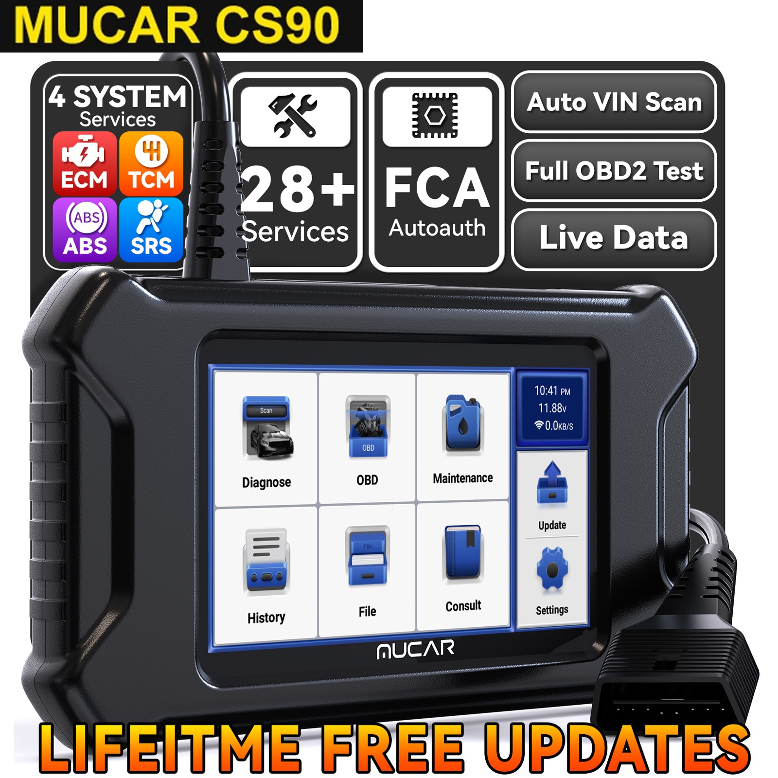 MUCAR CS90 OBD2 Scanner 28 Resets Lifetime Free Update Car Tools 4 Systems