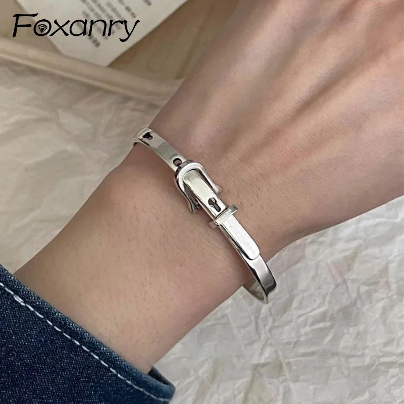 925 Sterling Silver Belt Buckle Bangle Bracelet Vintage Punk Cuff for Women