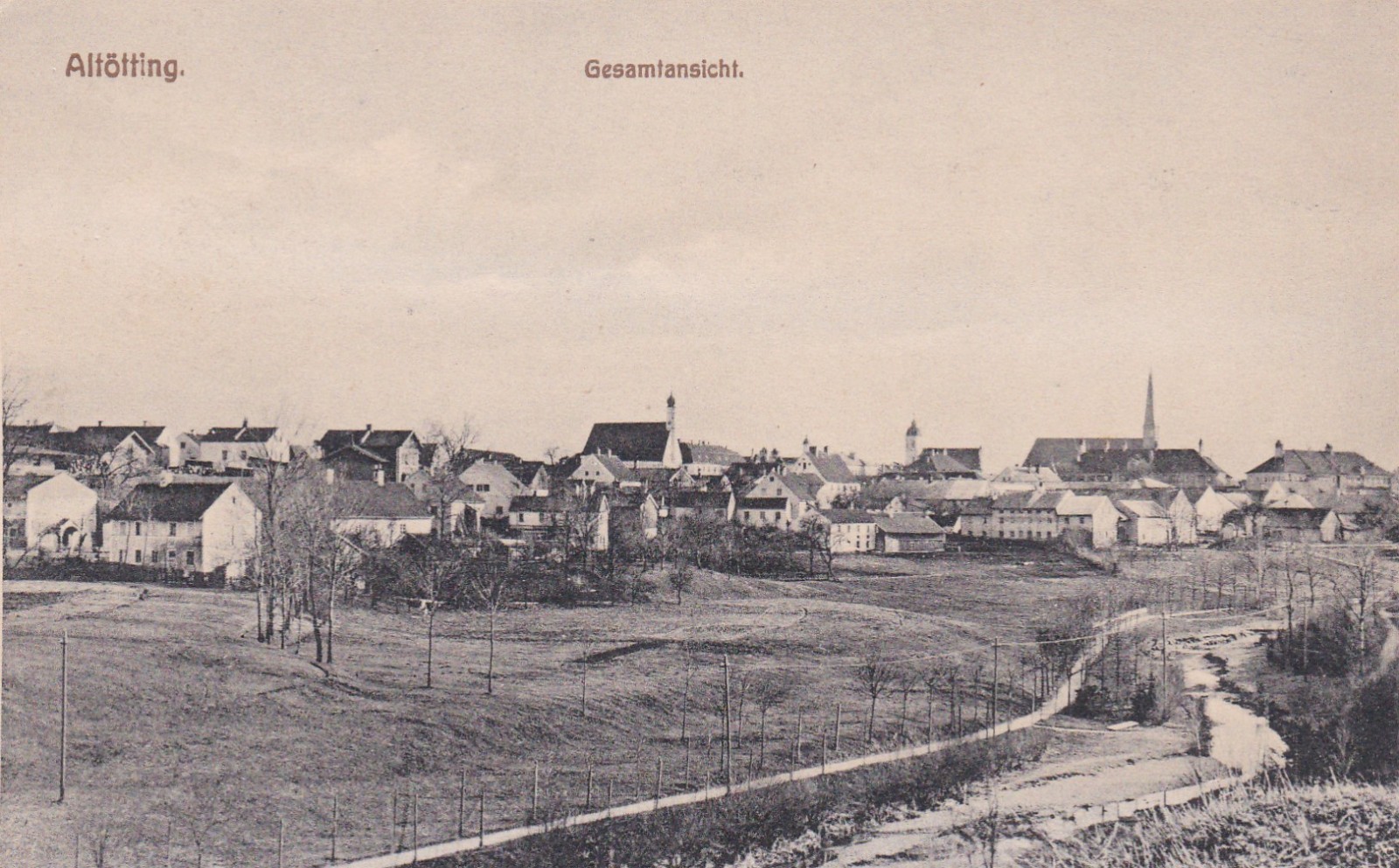 1920 Postcard German Reich Altötting General View Church Cityscape Building Excellent