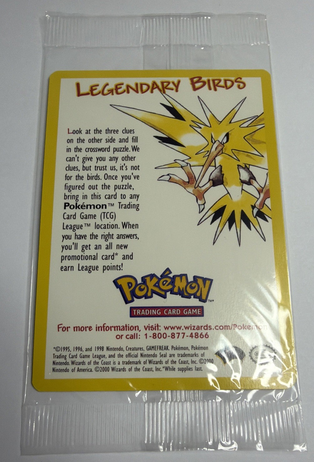 Pokémon Legendary Birds -- Zapdos Sealed -- Pack Fresh Vintage WOTC Base Promo