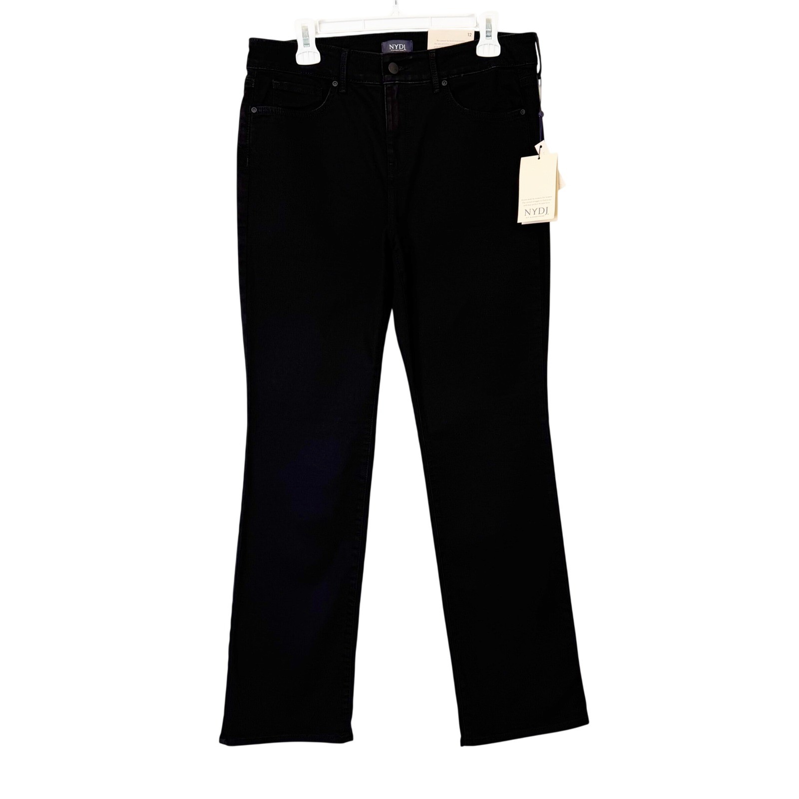 NEW NYDJ Marilyn Straight Leg Jeans Women\'s 12 Black Lift Tuck Slimming