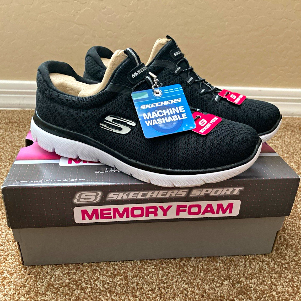 SKECHERS Summits Memory Foam Machine Washable Slip-On Sneakers Black/White 12980 SKECHERS Summits Memory Foam Machine Washable Slip-On Sneakers Black/White 12980