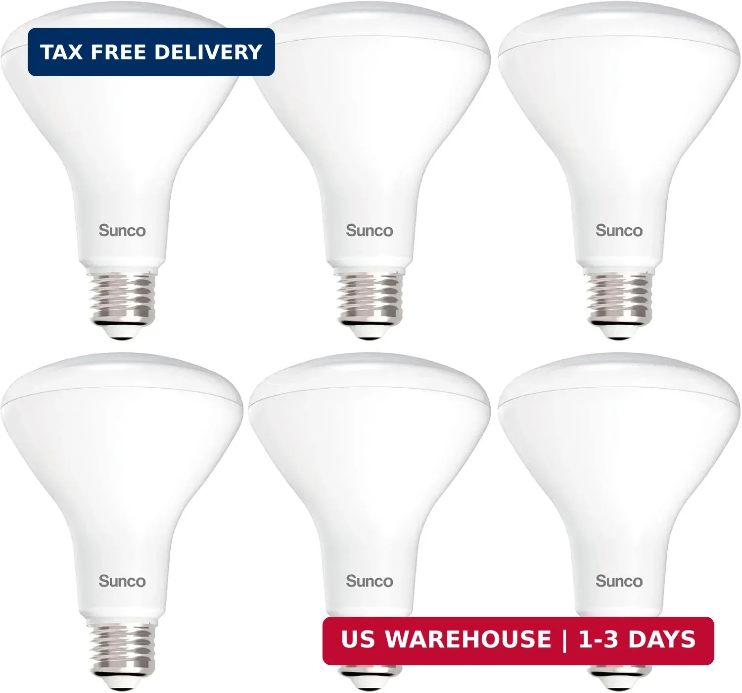Sunco 6 Pack BR30 LED Bulb Flood Light, E26, 11W=65W, 3000K Warm White
