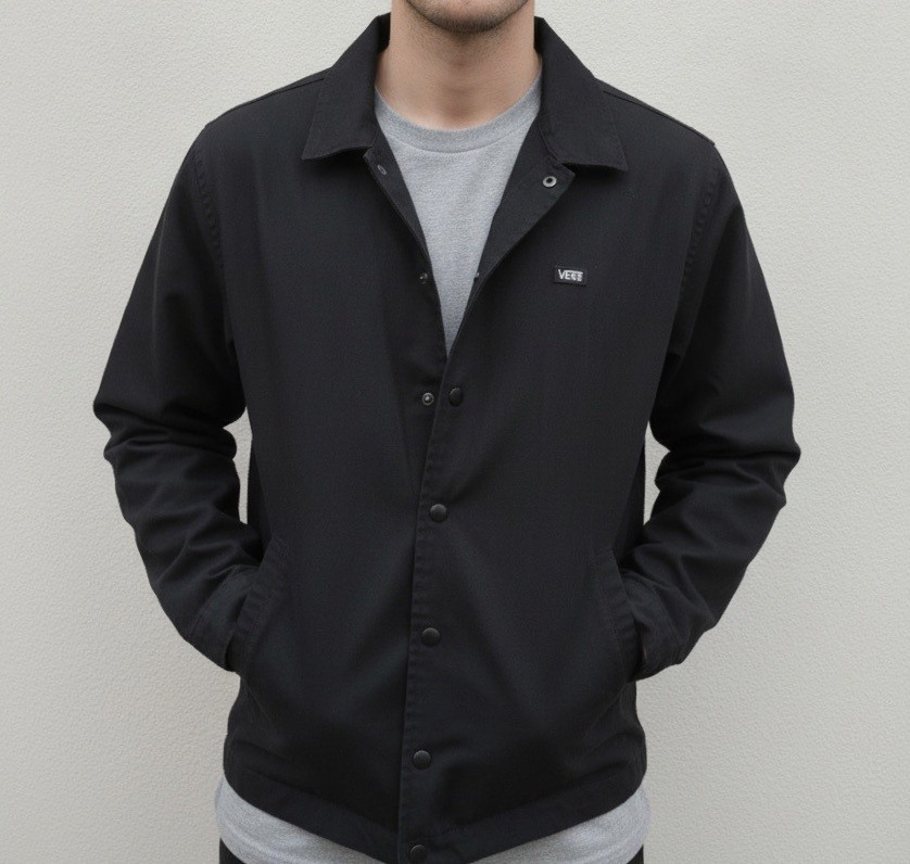 NWOT Vans Black Coach Jacket Mens XL Snap Front Logo NWOT Vans Black Coach Jacket Mens XL Snap Front Logo