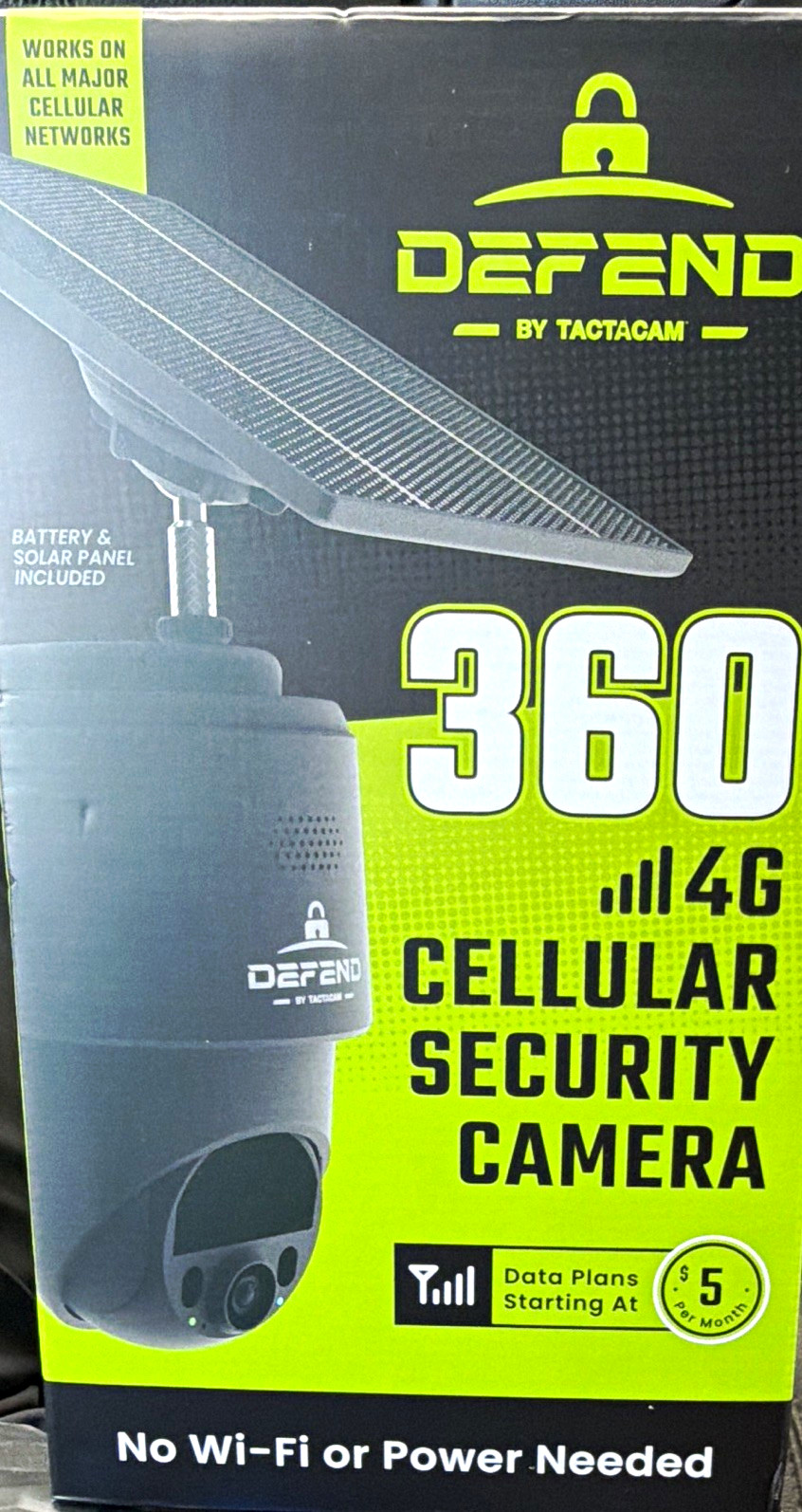 Defend by Tactacam 360 4G Cellular PTZ Security Camera Solar Panel Black