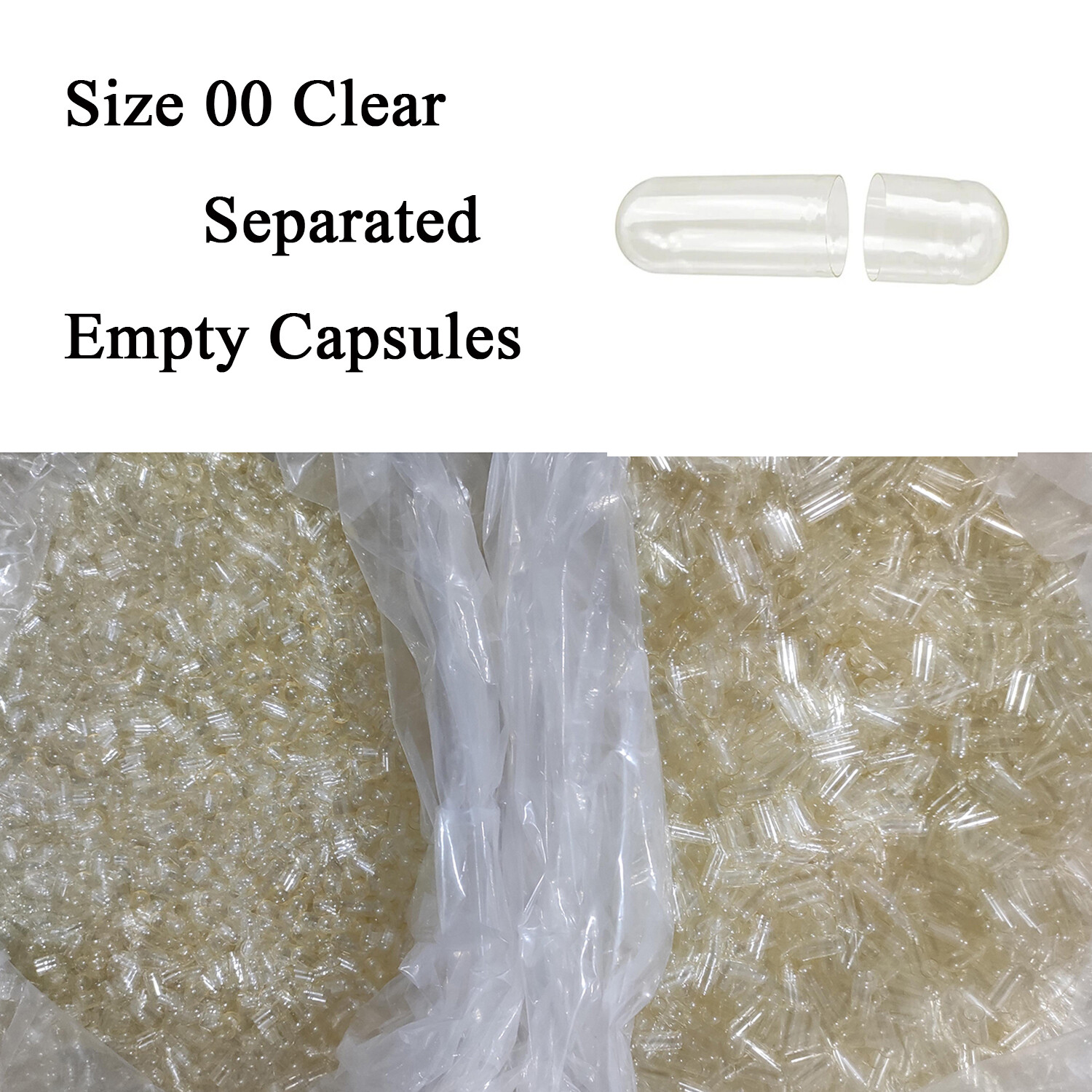Size 00 Empty Capsules Separated 10,000 Count Clear Empty Gelatine Kosher of Box