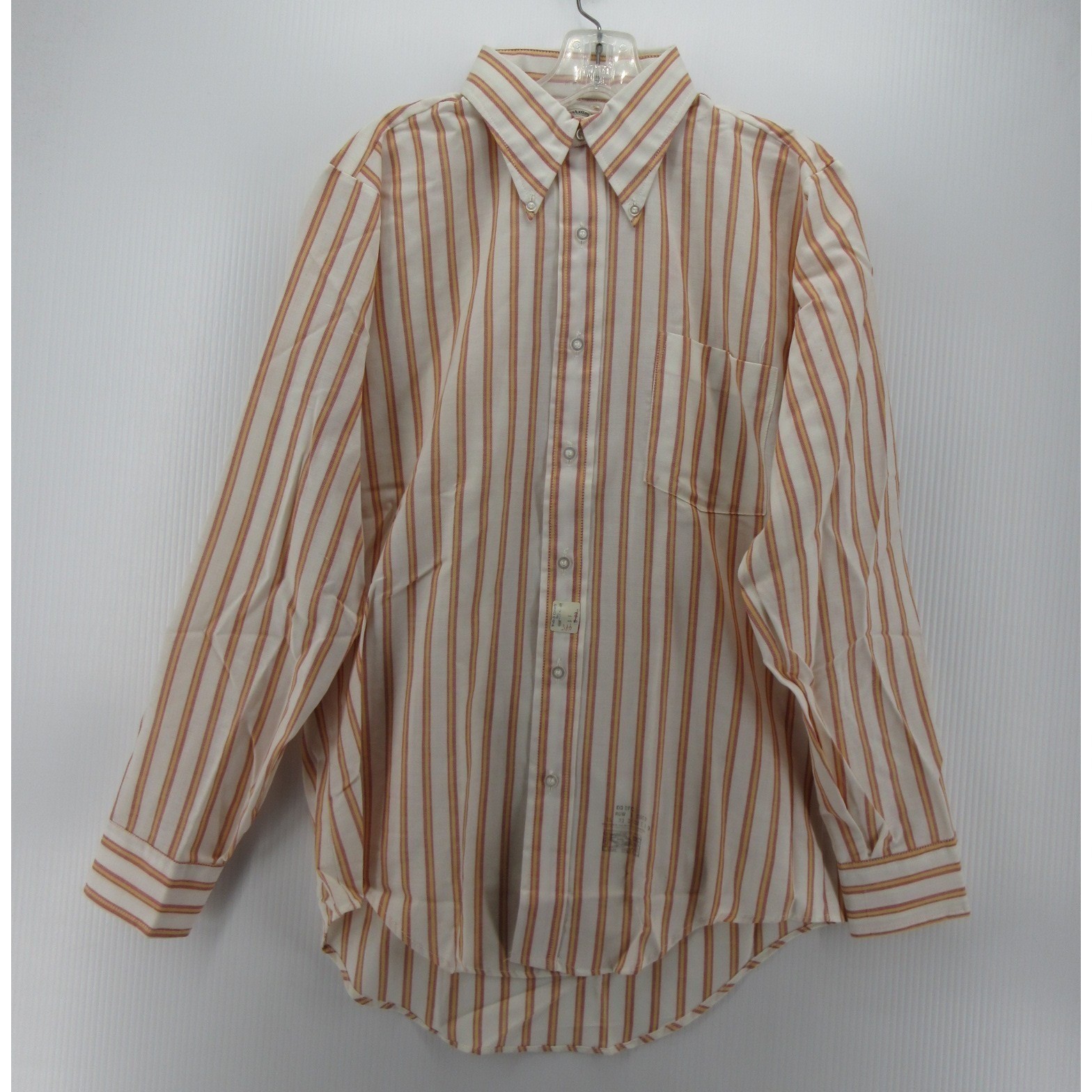 VINTAGE Manhattan Shirt Men 15 White 70s Button Up Striped Ivy Oxford Preppy