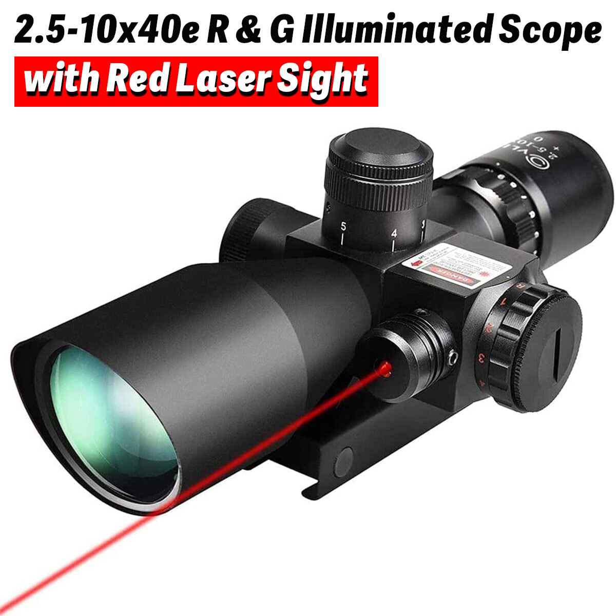 2.5-10x40e Rifle Scope Red & Green Illuminated Hunting Optic Scope w/Laser Sight