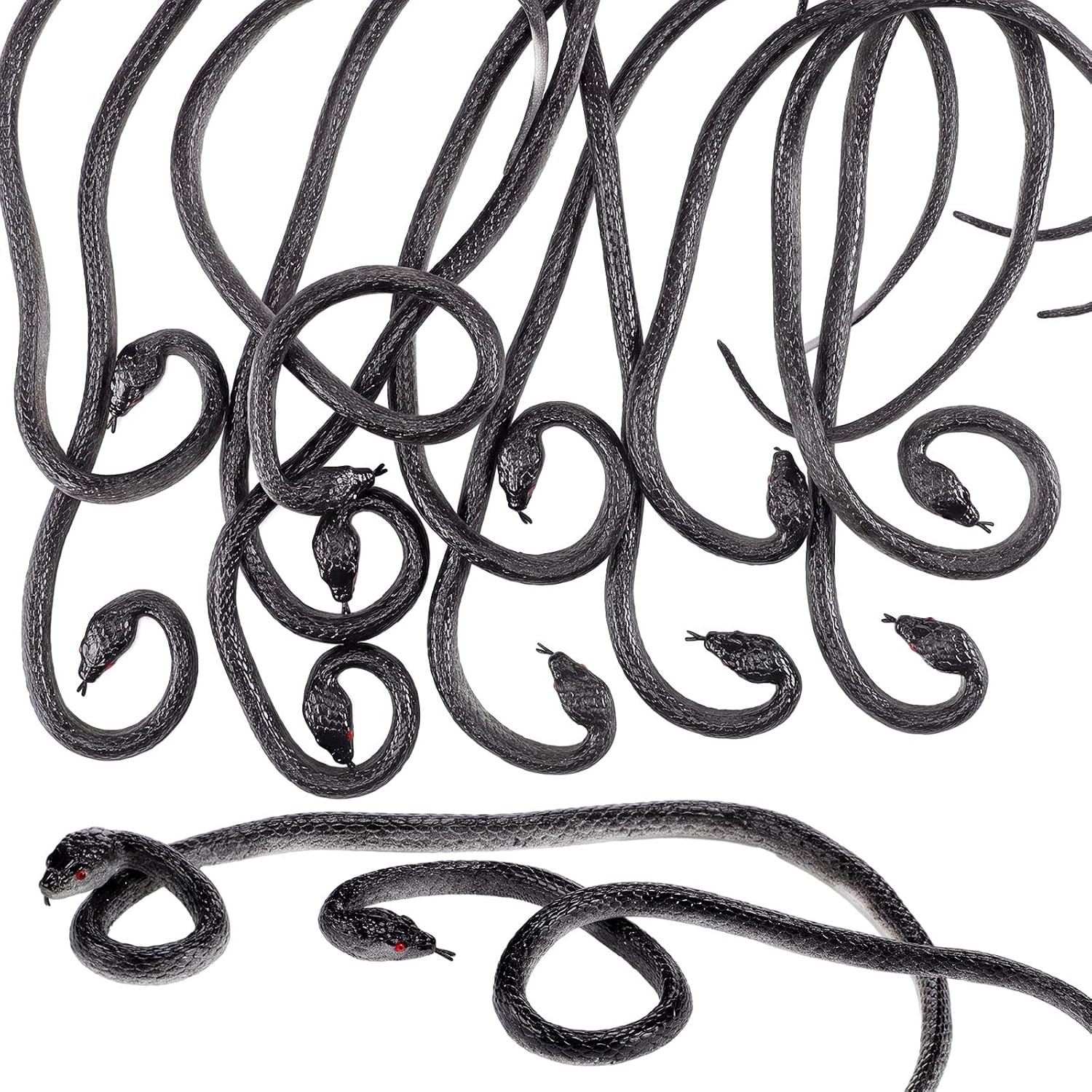 Simgoing 12 Pcs Halloween Fake Snakes 23.6\'\' Black Rubber Toy Medusa Decor