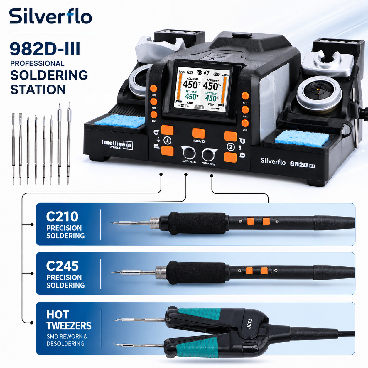 210W C210 C245 Digital Soldering Station Hot Tweezers for SMD PCB Repair