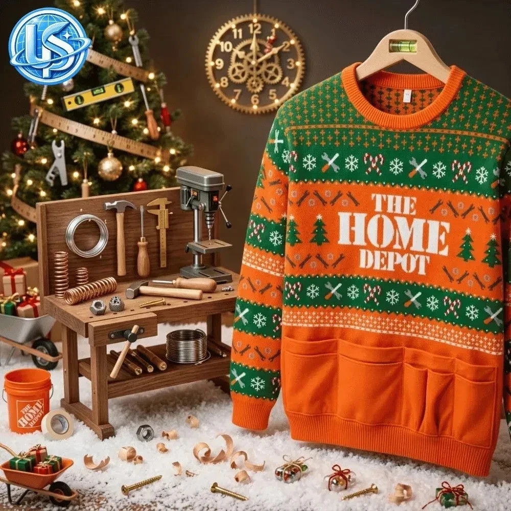 Home Depot Style Christmas, Ugly Sweater Holiday Tool Pattern Cre.wneck Pullover
