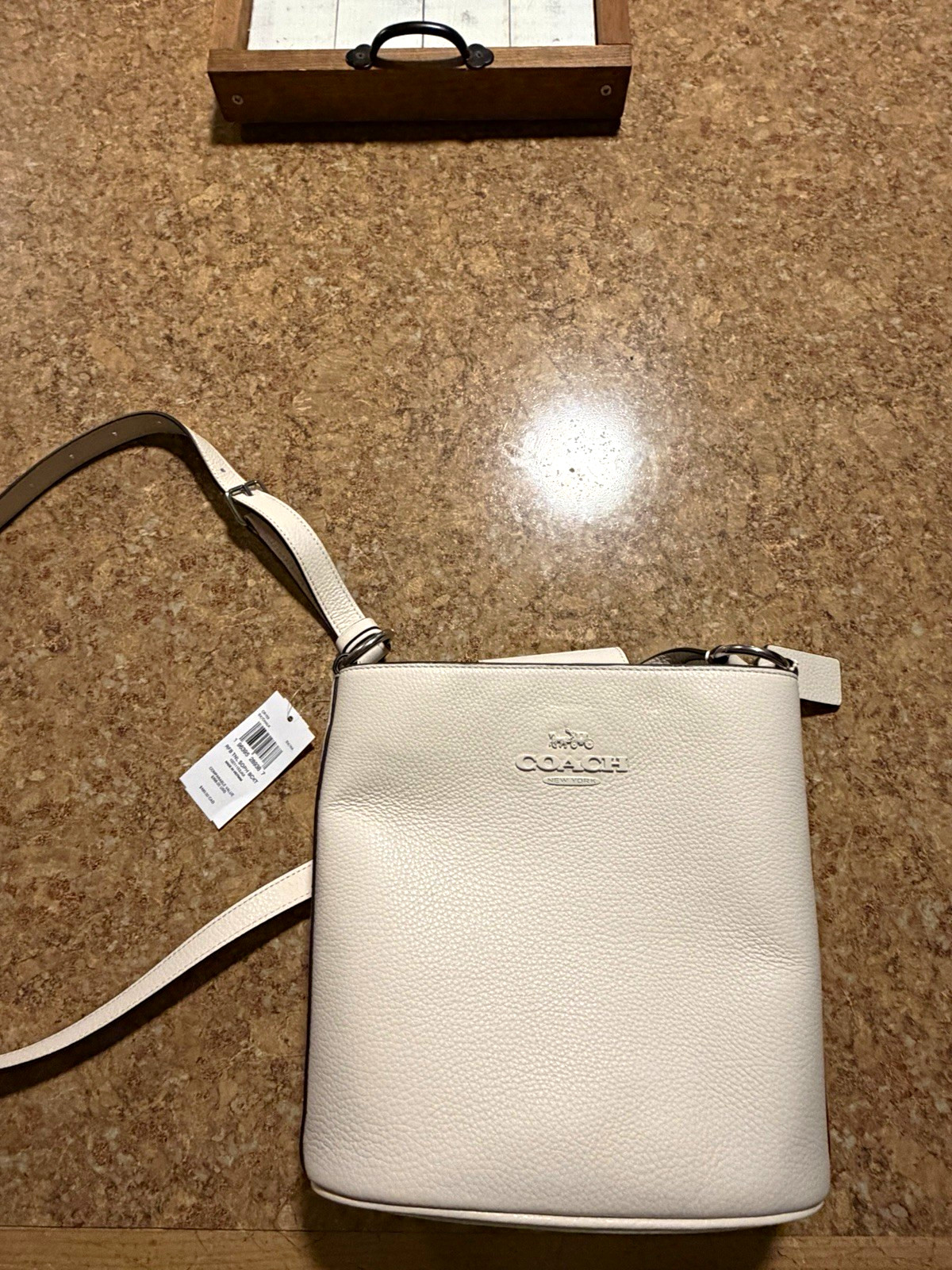 Coach Medium Crossbody Bucket Bag Chalk Pebbled Finish Silver Hardware Magnetic