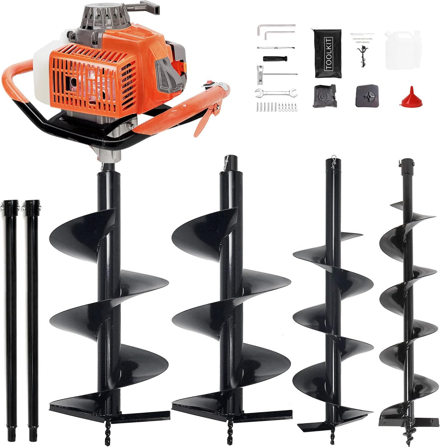 72CC Gas Powered Post Hole Digger w/ 3 Auger Bits (3 72CC Gas Powered Post Hole Digger w/ 3 Auger Bits (3