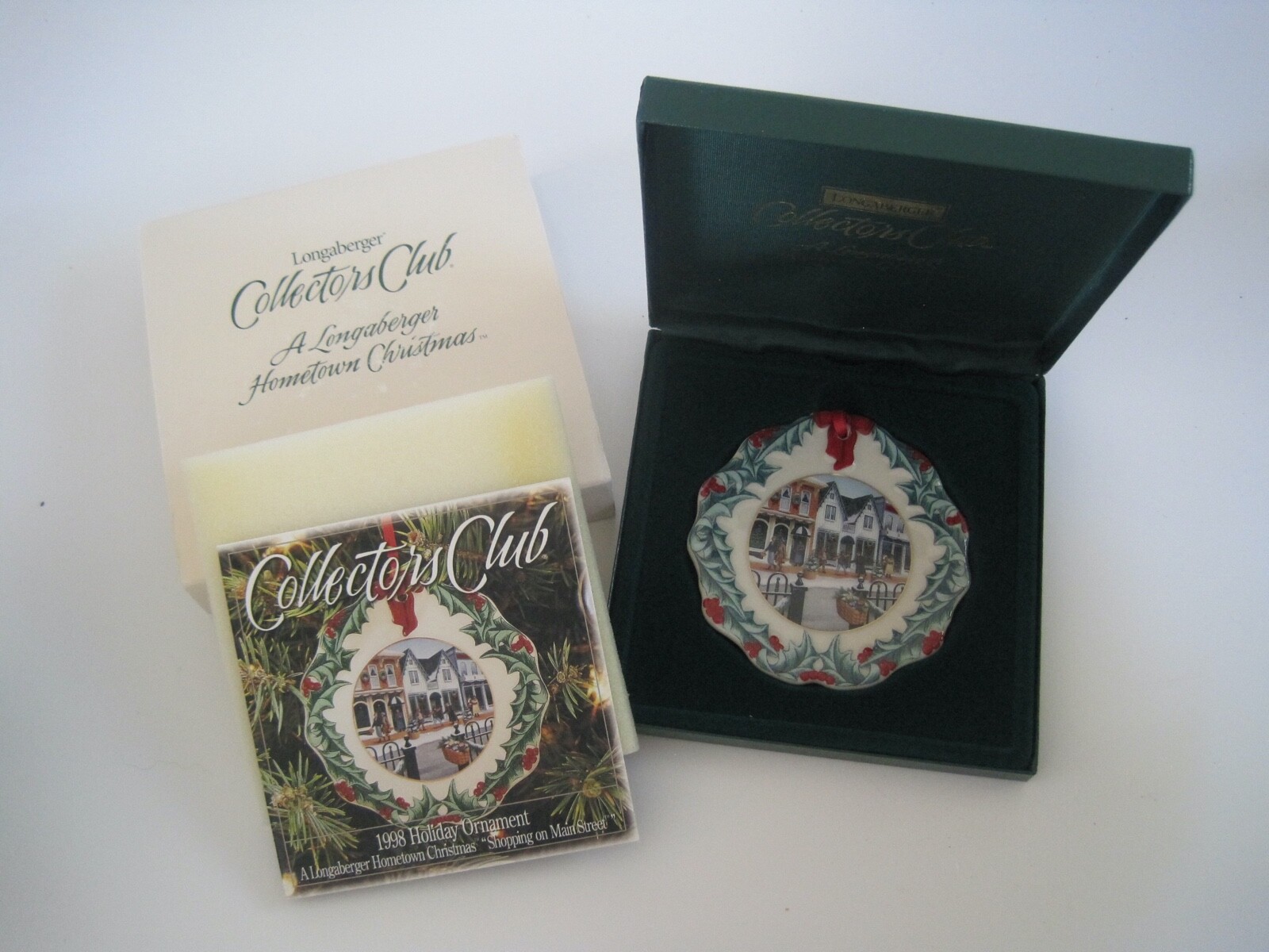 Longaberger Hometown Christmas Ornament w/ Case Flyer & Sleeve 1998